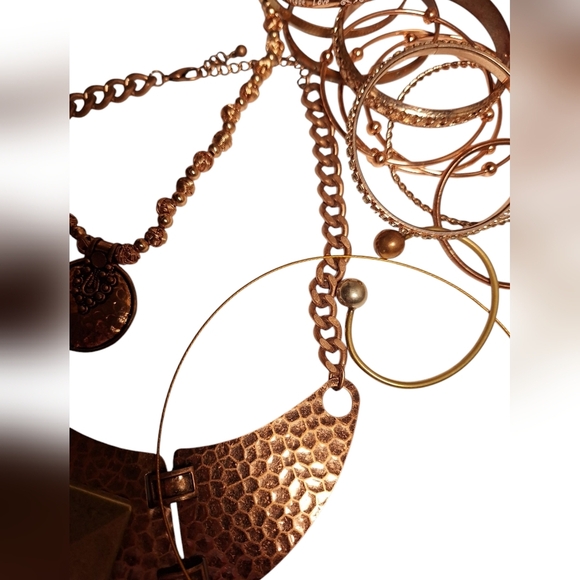 Copper Colored Jewelry Lot Necklaces & Bracelets Maximalist Whimsical Grunge - Picture 4 of 5